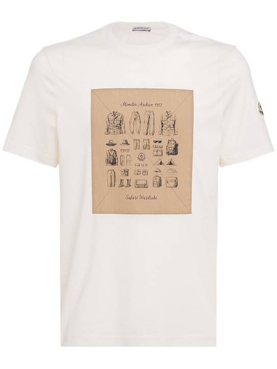 Moncler: Safari wardrobe print cotton t-shirt - White - men_0 | Luisa Via Roma