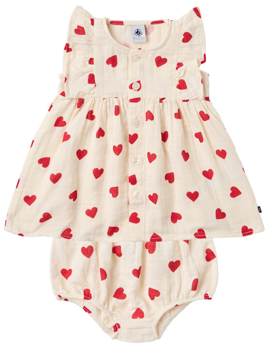 Petit Bateau: Printed cotton shirt & diaper cover - 红色/白色 - kids-girls_0 | Luisa Via Roma