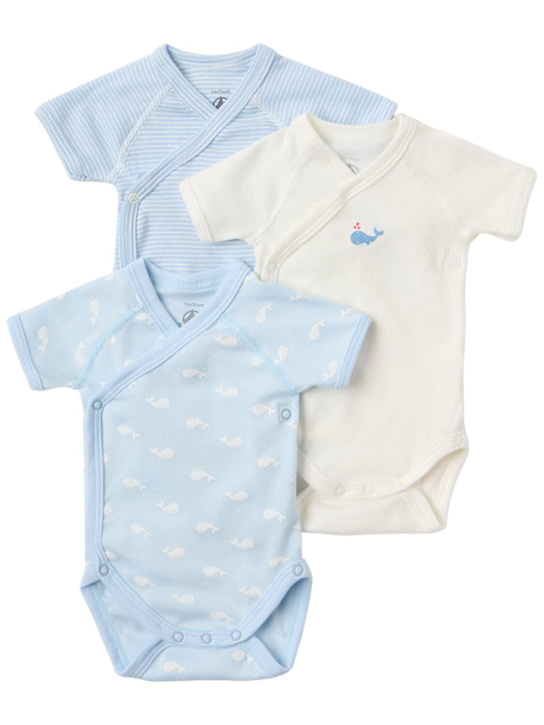 Petit Bateau: Set of 3 printed cotton bodysuits - Bleu/Blanc - kids-girls_0 | Luisa Via Roma