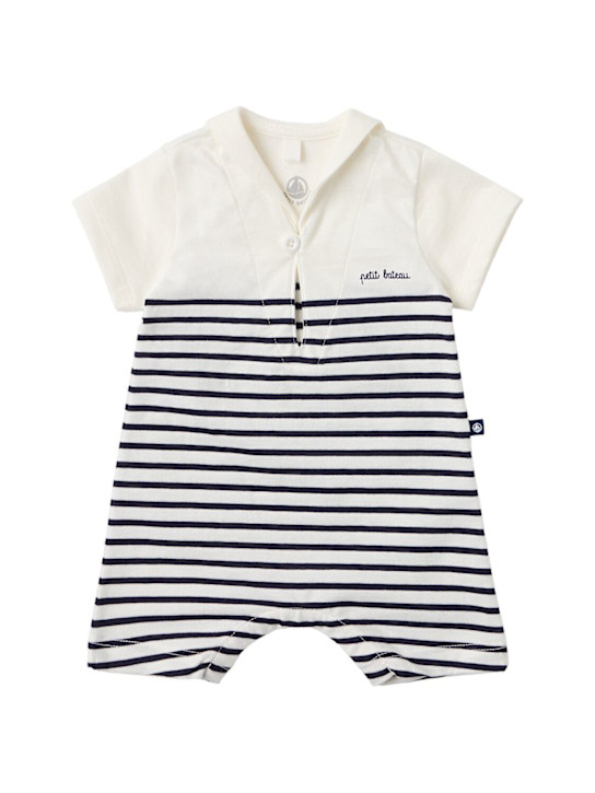 Petit Bateau: Sailor printed cotton jersey romper - 白色/黑色 - kids-boys_0 | Luisa Via Roma