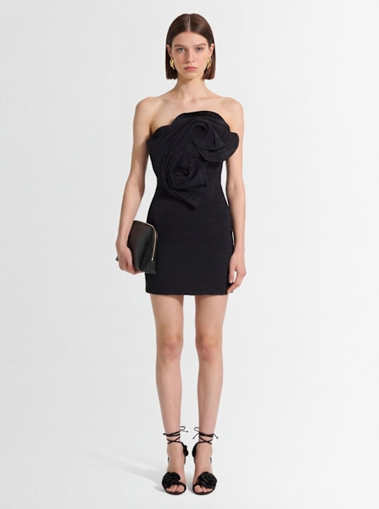 Magda Butrym: 玫瑰装饰无肩带迷你连衣裙 - 黑色 - women_1 | Luisa Via Roma