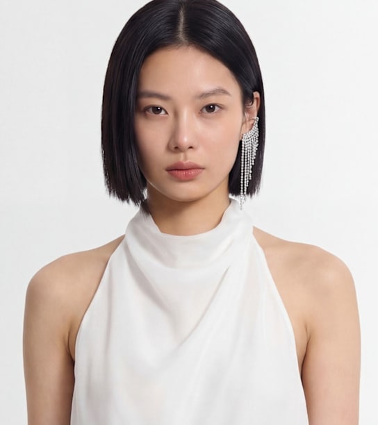 Rabanne: Crystal drop earrings - Silver/Cry - women_1 | Luisa Via Roma