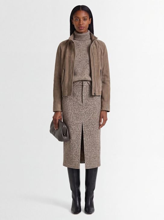 Brunello Cucinelli: Front split knit long skirt - Brown/Multi - women_1 | Luisa Via Roma