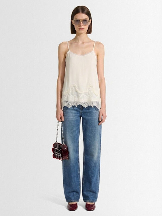 Fabiana Filippi: Crepe de chine camisole top w/ lace - Bianco - women_1 | Luisa Via Roma