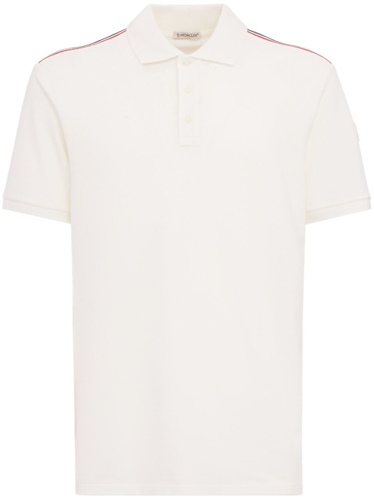 Moncler: Tricolor-Trimmed cotton polo shirt - 白色 - men_0 | Luisa Via Roma