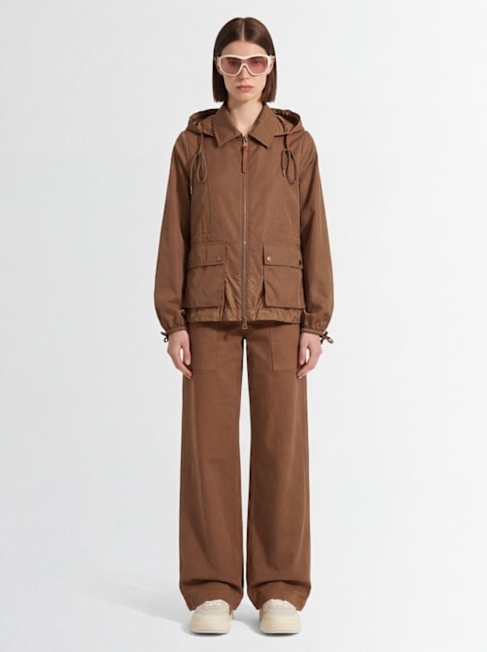 Moncler: Adenium连帽科技织物&棉质夹克 - Camel Beige - women_1 | Luisa Via Roma