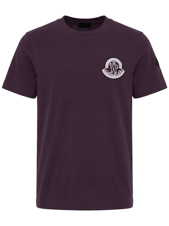Moncler: Logo cotton jersey t-shirt - Grape Violet - men_0 | Luisa Via Roma