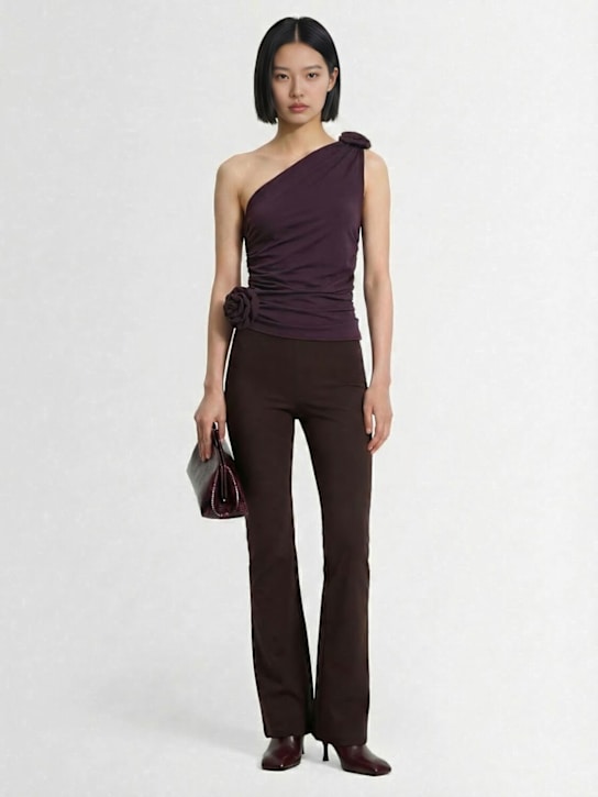 Magda Butrym: Haut asymétrique en jersey drapé avec roses - Bordeaux - women_1 | Luisa Via Roma