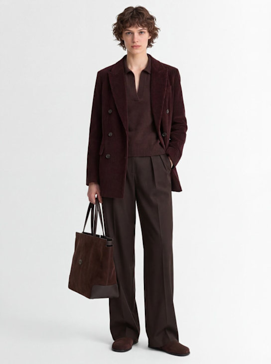 Brunello Cucinelli: Double breast corduroy blazer - Burgundy - women_1 | Luisa Via Roma