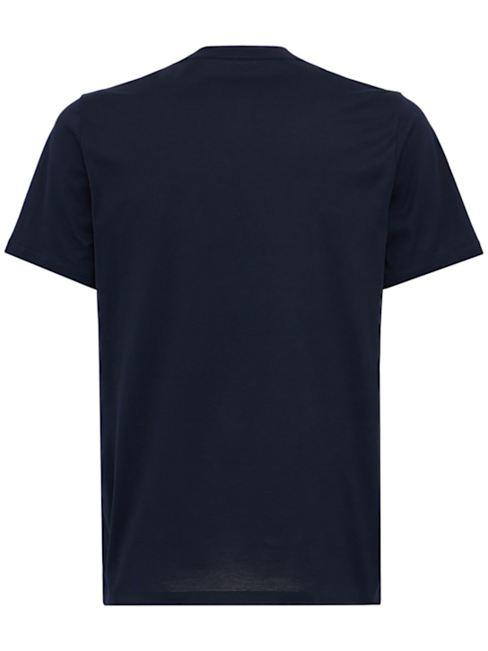 Moncler: Double logo patch cotton t-shirt - Bleu Foncé - men_1 | Luisa Via Roma