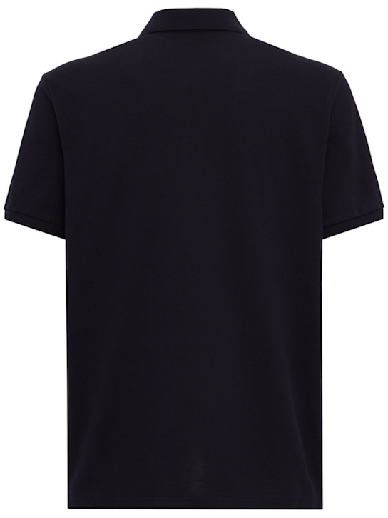 Moncler: Tricolor-Trimmed cotton polo shirt - Bleu Foncé - men_1 | Luisa Via Roma