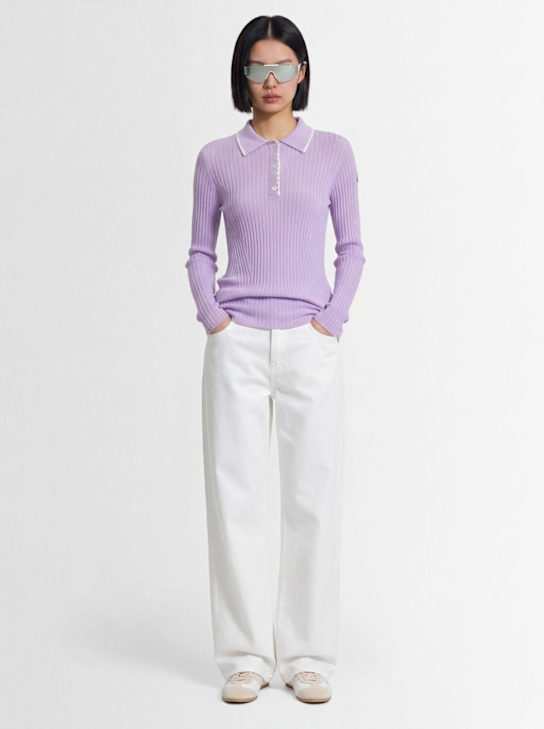 Moncler: Virgin wool long sleeve polo shirt - Lilac - women_1 | Luisa Via Roma