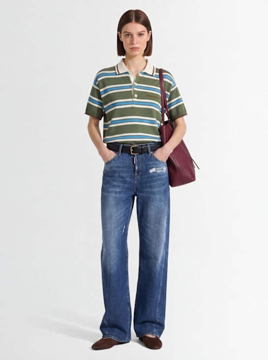 Dsquared2: 条纹棉质针织POLO衫 - 绿色/多色 - women_1 | Luisa Via Roma