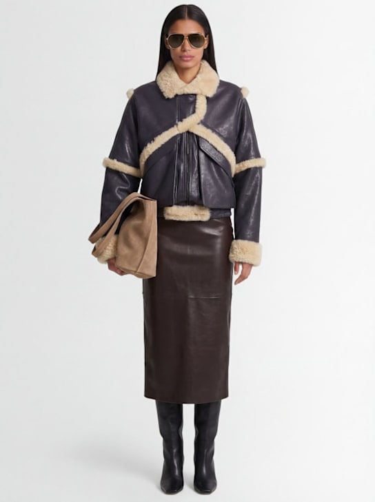 Magda Butrym: Leather & shearling jacket - ネイビー - women_1 | Luisa Via Roma