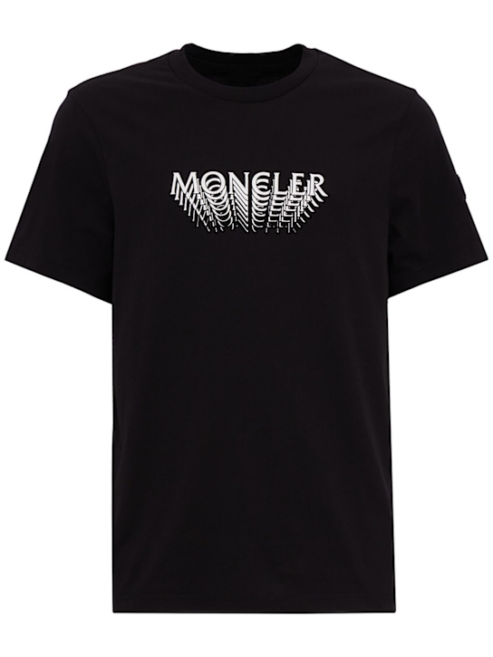 Moncler: Logo cotton jersey t-shirt - 黑色 - men_0 | Luisa Via Roma