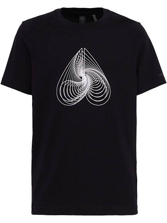 Moose Knuckles: Camiseta de algodón - Negro/Blanco - men_0 | Luisa Via Roma