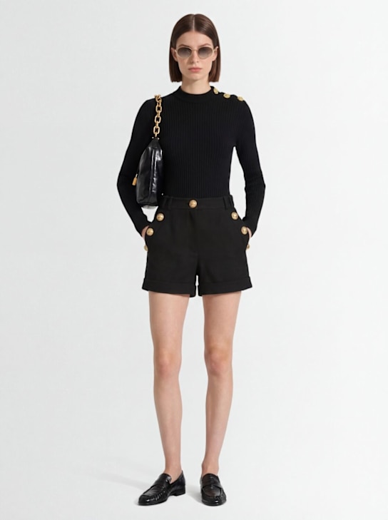 Balmain: SHORTS AUS BAUMWOLLPIQUÉ - Schwarz - women_1 | Luisa Via Roma