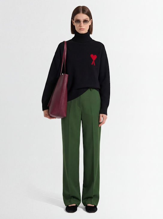 AMI Paris: Large fit wool pants - Green - women_1 | Luisa Via Roma