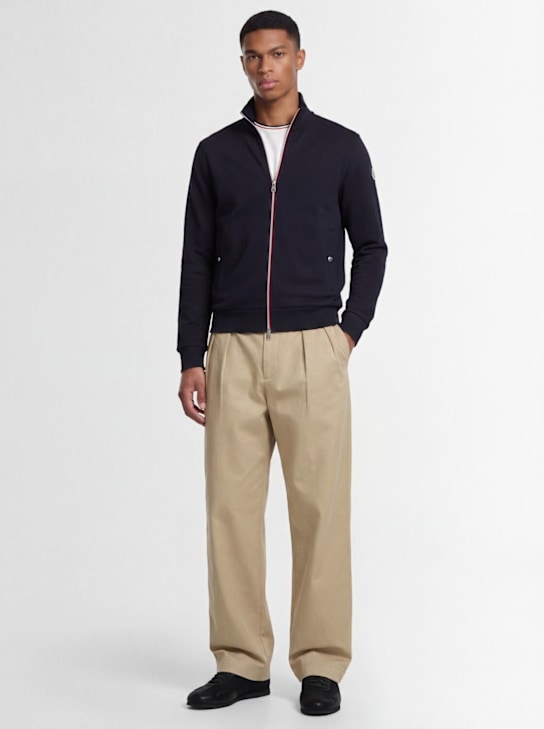 Moncler: Tricolour-Trimmed cotton sweatshirt - 午夜蓝 - men_1 | Luisa Via Roma