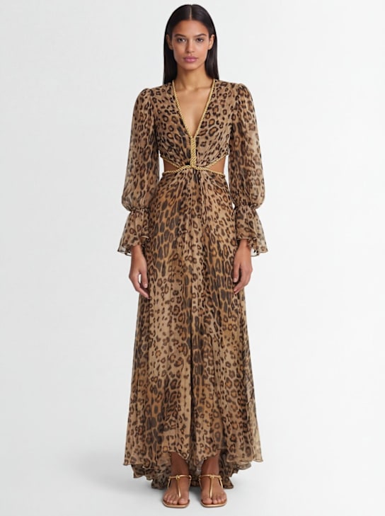 Etro: 豹纹印花真丝镂空连衣裙 - 多色 - women_1 | Luisa Via Roma