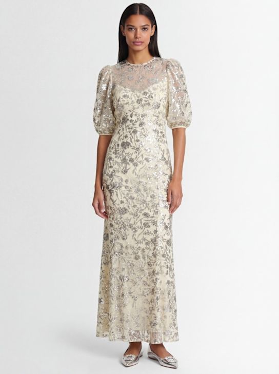 Self-portrait: Vestito midi con paillettes - Beige - women_1 | Luisa Via Roma