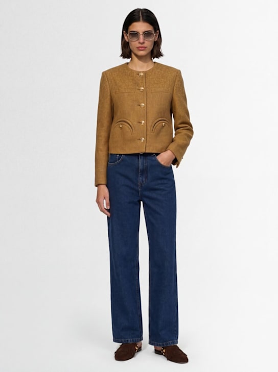 Blazé Milano: Veste boléro sans col en laine Shamo - Beige Foncé - women_1 | Luisa Via Roma