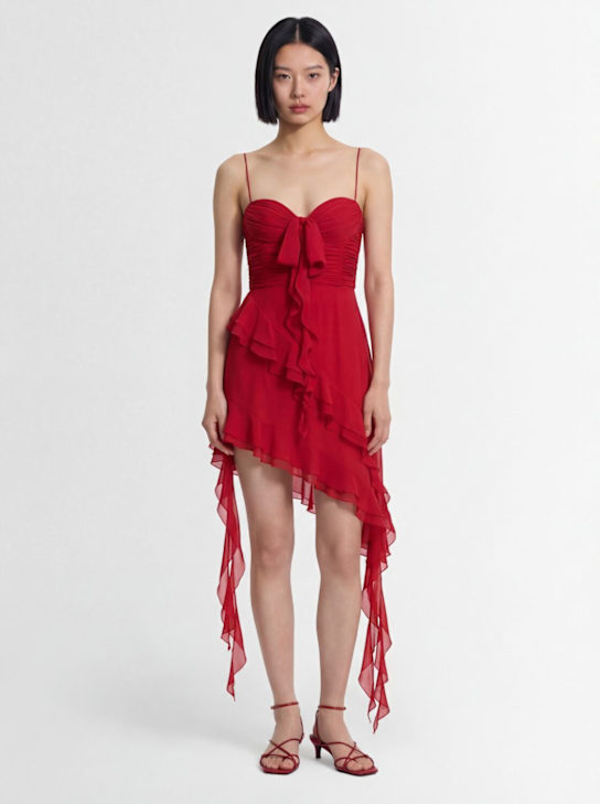 Alessandra Rich: Ruffled silk georgette mini dress - Red - women_1 | Luisa Via Roma