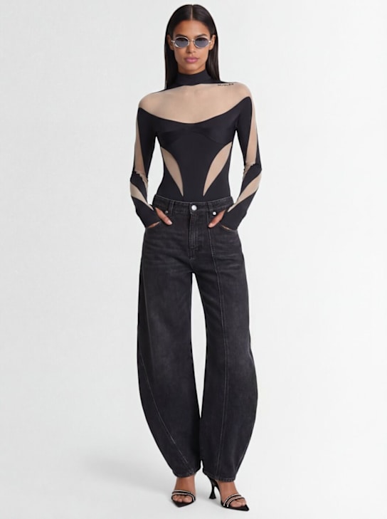 MUGLER: Body aus Tüll und Trikot „Dua Lipa“ - Black/Nude 1 - women_1 | Luisa Via Roma