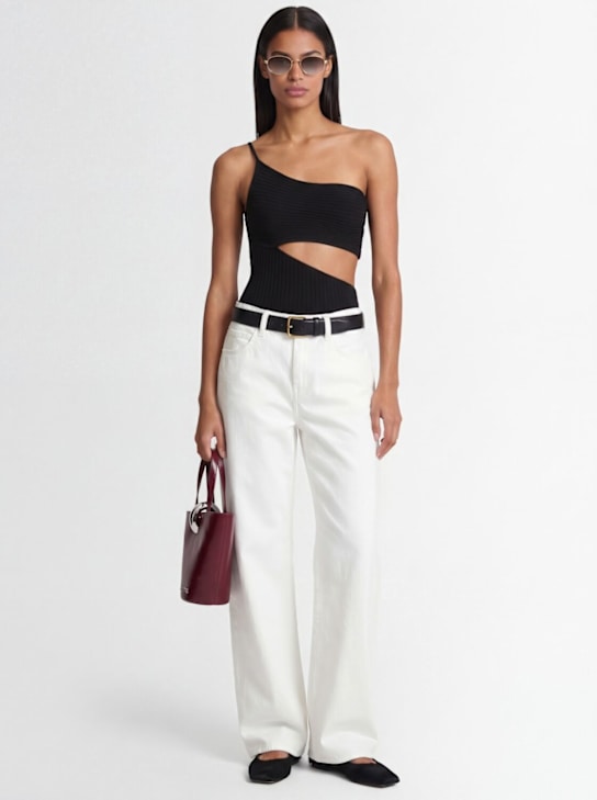 Andreadamo: 골지 니트 비스코스 모노 숄더탑 - 블랙 - women_1 | Luisa Via Roma