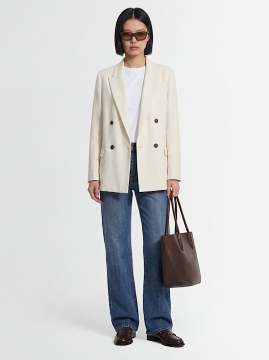 Brunello Cucinelli: 平纹针织金银丝双排扣夹克 - 淡褐色 - women_1 | Luisa Via Roma