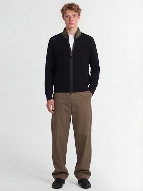 Moncler: Zip-up cotton track jacket - 黑色 - men_1 | Luisa Via Roma
