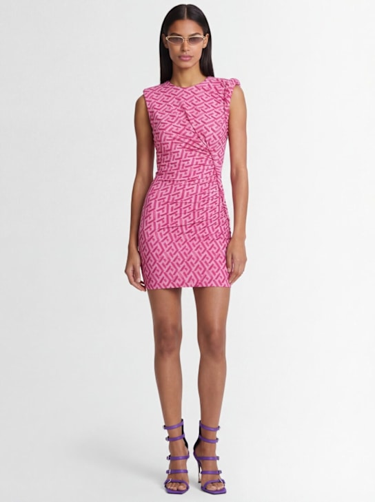 Versace: Monogram sablé print mini dress - Fuchsia - women_1 | Luisa Via Roma