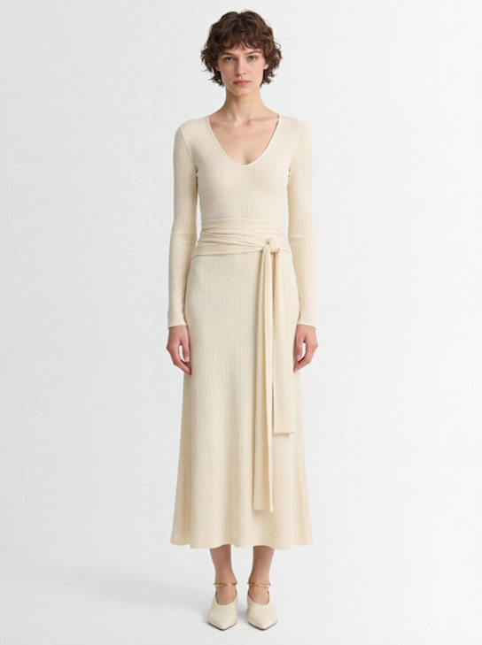 Lama Jouni: Vestido largo jersey de viscosa stretch - Blanco - women_1 | Luisa Via Roma