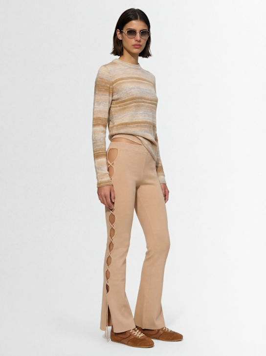 Andreadamo: Pantalon évasé ajouré en maille de velours côtelée - Nude - women_1 | Luisa Via Roma