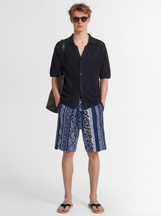 Laneus: Knitted cotton blend shorts - Blue - men_1 | Luisa Via Roma