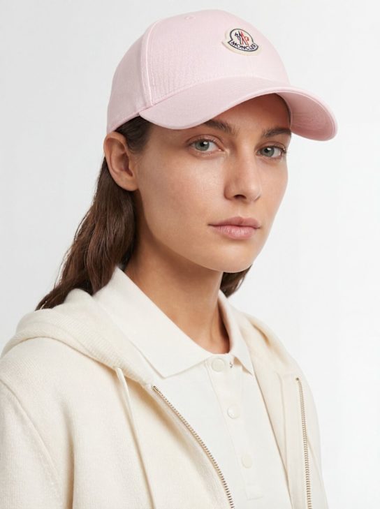 Moncler: Logo cotton gabardine baseball cap - Light Pink - women_1 | Luisa Via Roma