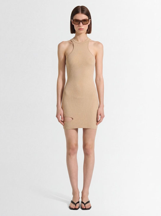 Andreadamo: Vestito in jersey stretch a costine con cutout - Nude - women_1 | Luisa Via Roma