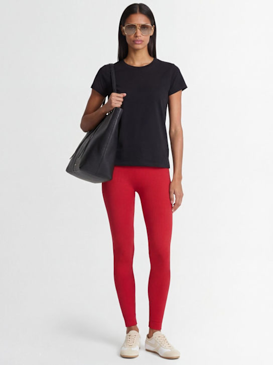 Andreadamo: Legging en jersey côtelé avec étriers - Rouge - women_1 | Luisa Via Roma