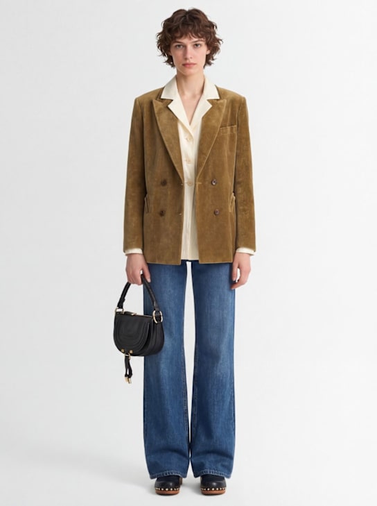 Blazé Milano: Blazer cruzado de terciopelo - Beige Oscuro - women_1 | Luisa Via Roma