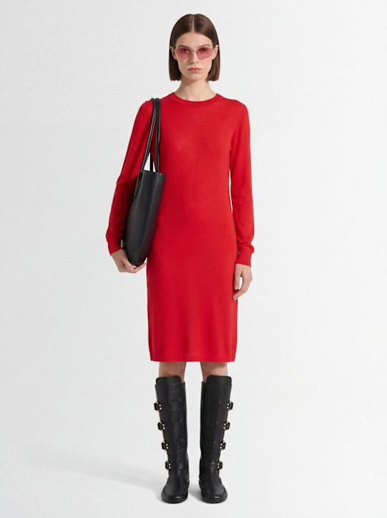 Raf Simons: Wool knit crewneck knee-length dress - Red - women_1 | Luisa Via Roma