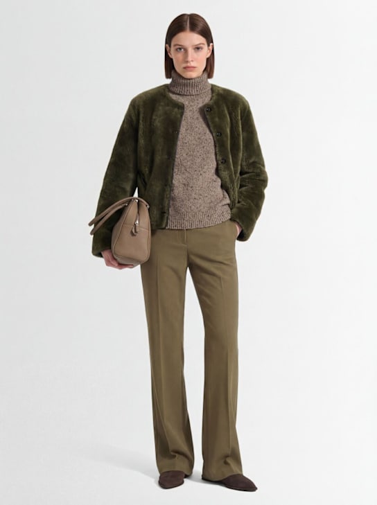 Blazé Milano: Kragenlose Pelzjacke „Gliss“ - Dunkelgrün - women_1 | Luisa Via Roma