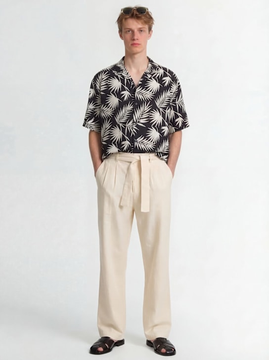 Laneus: Printed viscose bowling shirt - Black/White - men_1 | Luisa Via Roma
