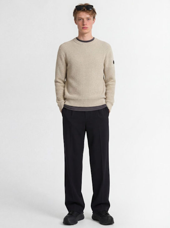 Moncler: Logo virgin wool sweater - Light Beige - men_1 | Luisa Via Roma