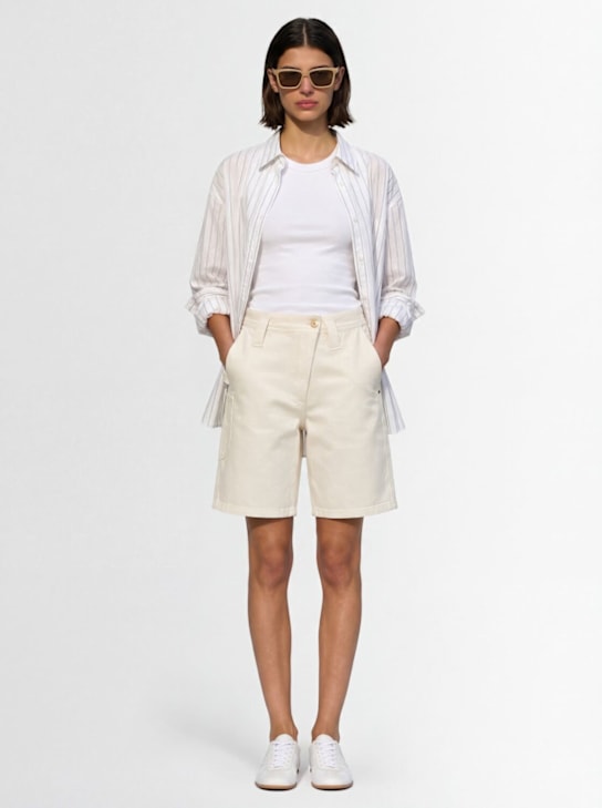 Brunello Cucinelli: Cotton denim low rise wrapped shorts - Ecru - women_1 | Luisa Via Roma