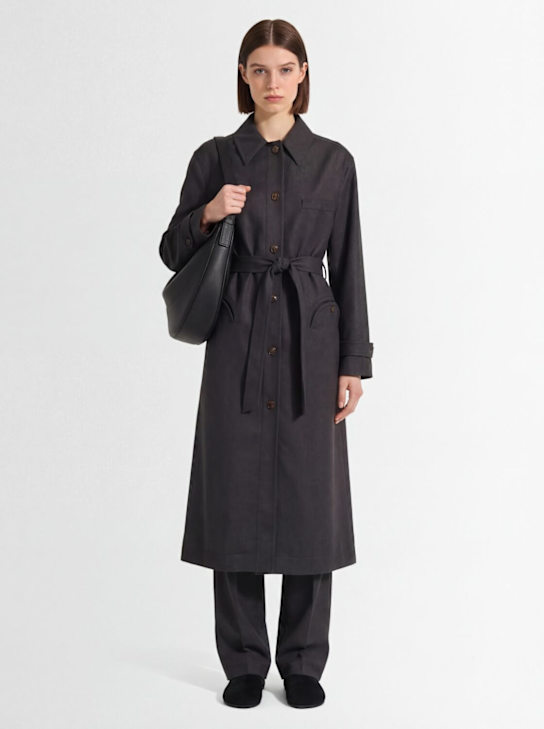 Blazé Milano: Basoto belted wool long coat - Dark Grey - women_1 | Luisa Via Roma