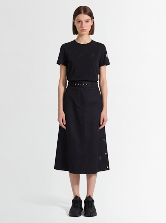 Moncler: Embroidered tonal logo cotton t-shirt - Black - women_1 | Luisa Via Roma