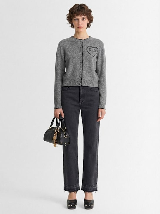 Chloé: Rib knit cashmere & wool cardigan - グレー - women_1 | Luisa Via Roma
