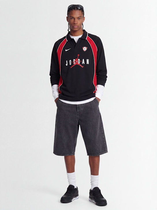 Jordan: Flight long sleeve polo - Black/University - men_1 | Luisa Via Roma