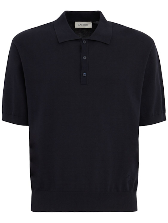 Laneus: Knitted cotton polo shirt - Dunkelblau - men_0 | Luisa Via Roma
