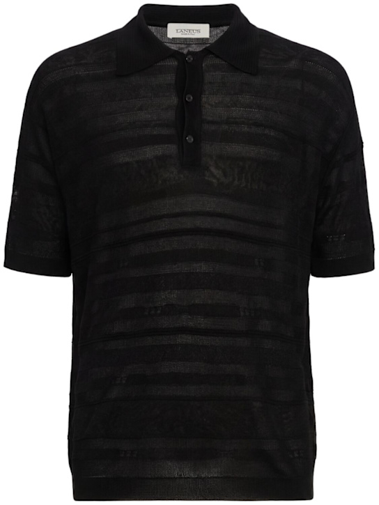 Laneus: Viscose blend polo shirt - Noir - men_0 | Luisa Via Roma